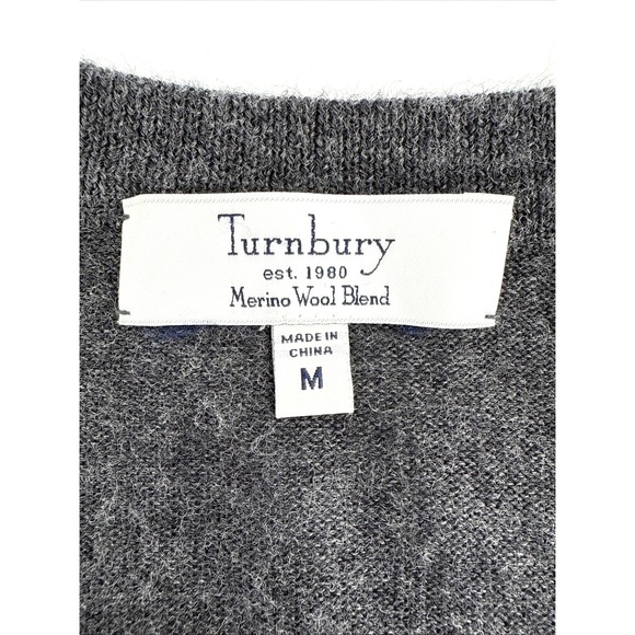 Turnbury Men's M Gray V-Neck Textured Rib Knit Merino Wool Blend Sweater - Picture 4 of 9
